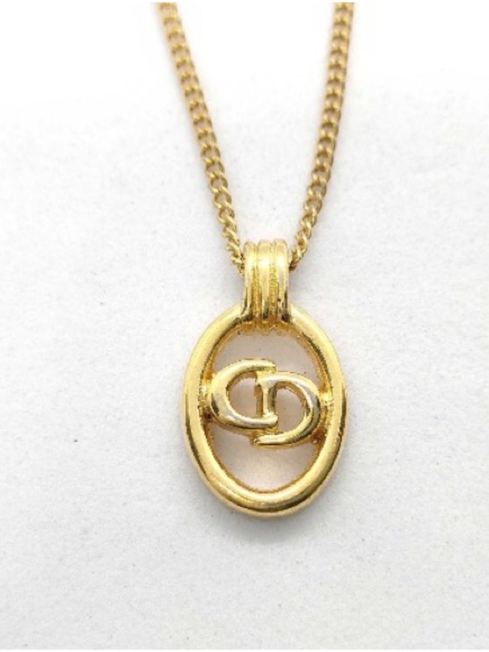 Dior Gold Oval Pendant Necklace with Interlocking CD Logo